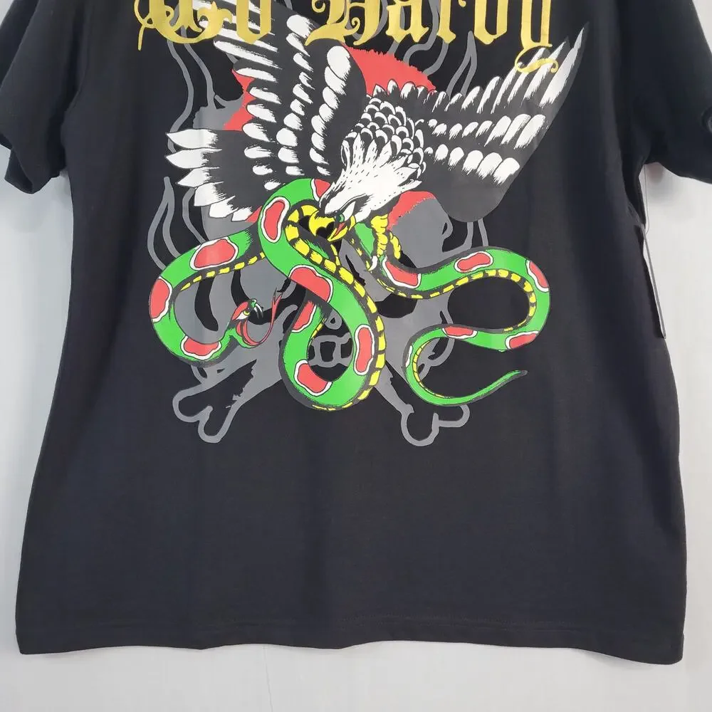 Ed Hardy Short Sleeve Crew Neck Graphic T-Shirt sz L Black Snake Eagle Y2K, New